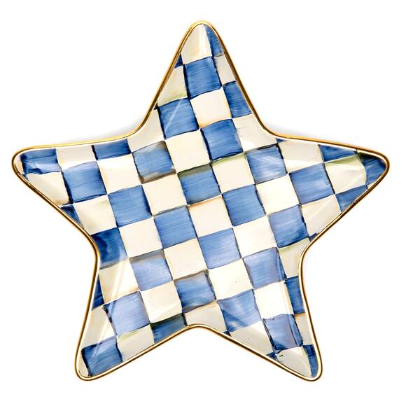 MacKenzie-Childs Royal Check Star Plate Limited Edition Blue & White NEW - Picture 4 of 10